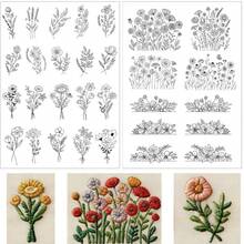 4 piezas Juego de patrones de bordado floral, papel estabilizador autoadhesivo y soluble en agua con hilo de bordado y aguja, adecuado para manualidades DIY - A - Ver 6