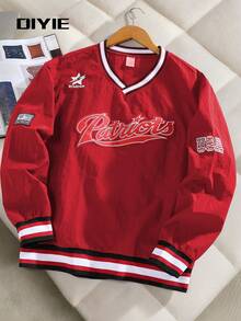 DIYIE Men's Fashion Sweatshirt, V-Neck Embroidered Sweatshirt, Y2K Sweatshirt, Collegiate Sports Sweatshirt, Comfortable Commuter Sweatshirt - Red - View 11