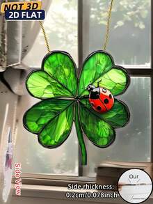 Móc treo cửa sổ hình bọ rùa may mắn và cỏ bốn lá 2D phẳng | Tranh acrylic nhuộm màu - Hoàn hảo cho khu vườn, nhà cửa, trang trí đám cưới, quà tặng độc đáo sáng tạo, chủ đề cổ tích, mang lại may mắn cho trang trí nhà cửa, quà tặng, tranh nghệ thuật hoa. - Đầy màu sắc - Xem 3