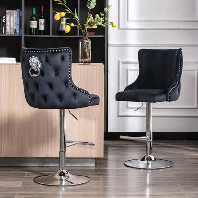  Chairus Modern Bar Stools Set Of 2 Swivel Breakfast Bar Chairs With Lion Knocker, Velvet Kitchen Counter Chairs With Metal Base For Kitchen Island/Pub
