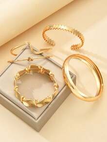 5 Pieces/1 Set Set Of Elegant Vintage Bohemian Style Open Bangle Bracelets, Delicate, Floral, Plain And Geometric, Suitable For Daily Wear, Party, Holiday, Great Gift Option For Women - Multicolor - View 6