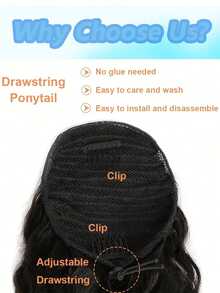 African Fluffy Curly Hair Drawstring Wig, Human Hair Curly Drawstring Bun, Suitable For Women's Daily Wear - Natural Black - View 4