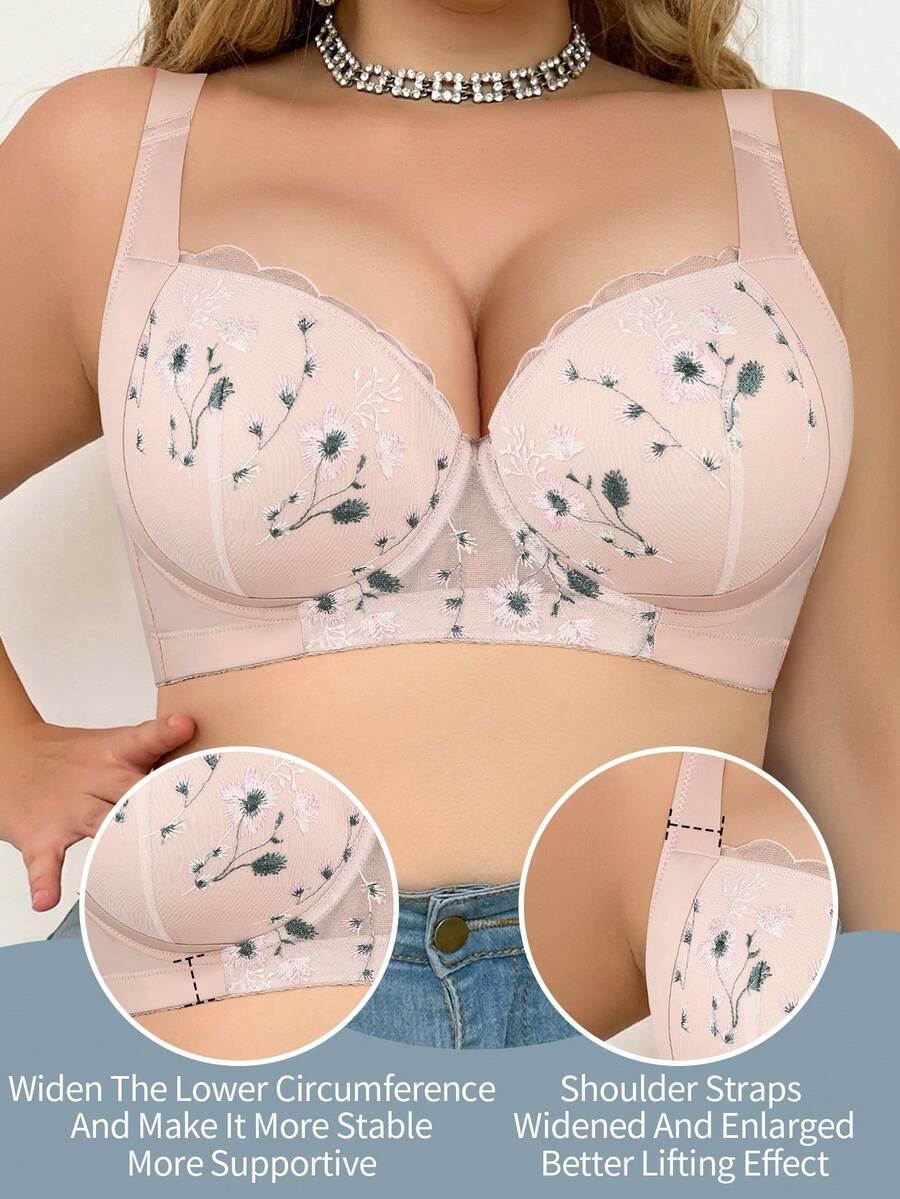 mimilemon Sujetador cómodo y transpirable con bordado floral en talla grande - con tirantes y dobladillo anchos, perfecto para vacaciones