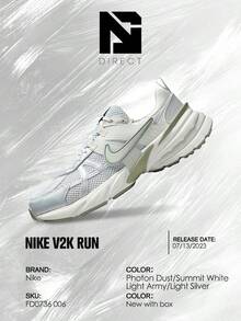 Nike V2K Run Photon Dust Light Silver (Women's) – Women's Lifestyle Sneakers – Shoes For Woman-Vintage-Spring & Summer-Inspired Running Shoes, Shock-Absorbing Comfort, Gym To Streetwear Casual Wear-Easter Gift–FD0736 006 - Photon Dust/Summit White/Light Army/Light Silver - 查看 6