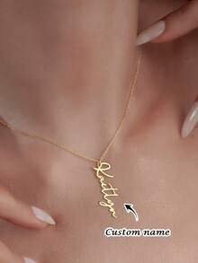1PC Custom Vertical Name Necklace, Women's Stainless Steel Personalized Font Pendant, Daily Party Dual-Purpose, Women's Necklace, Custom Name Necklace, Simple Pop Jewelry, Simple Birthday Anniversary Gift, Spring Festival Exclusive Custom Necklace, Valentine's Day Gift, Ramadan Gift, Valentine's Day Gift For Mom - Multicolor - View 2