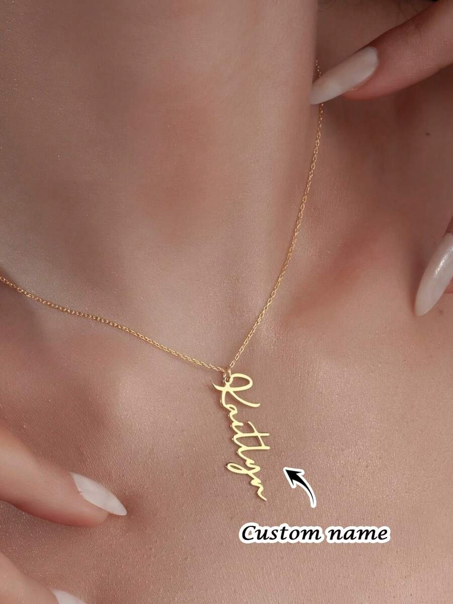 1PC Custom Vertical Name Necklace, Women's Stainless Steel Personalized Font Pendant, Daily Party Dual-Purpose, Women's Necklace, Custom Name Necklace, Simple Pop Jewelry, Simple Birthday Anniversary Gift, Spring Festival Exclusive Custom Necklace, Valentine's Day Gift, Ramadan Gift, Valentine's Day Gift For Mom
