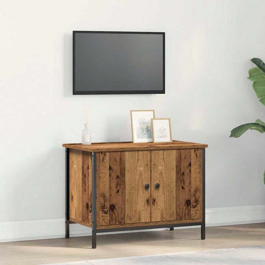 vidaXL Meuble TV Noir 60 x 35 x 45 cm pour utilisation domestique et aménagement intérieur en bois Durable Esthétique Stable Idéal pour maison et appartement Design moderne et fonctionnel - Braun - Übersicht 1