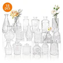 Tomnk 18pcs Glass Bud Vase Set, Bulk Amber/Clear/Pink Mini Vintage Flower Vases For Outdoor Table Centerpieces, Spring Decor Small Vases For Home Wedding Patio Garden Party Decor, Mother's Day Decor, Ideal Mother's Day Gift - 18 chiếc - Xem 9