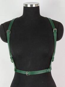 1 PC 2026 Spring New Arrival Army Green PU Leather Suspender Waist Belt, One-Piece Harness Cincher, Shirt Dress Waist Shaper For Women - Dark Green - View 2