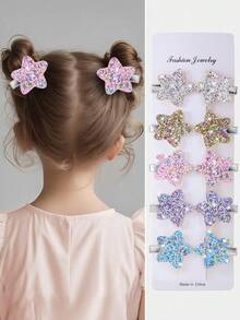 10pcs Shiny Sequin Star Metal Hair Clips, Exquisite High-End Pentagram Hair Clips/Pins For Girls, Versatile Everyday Hair Accessories - Multicolor - View 1