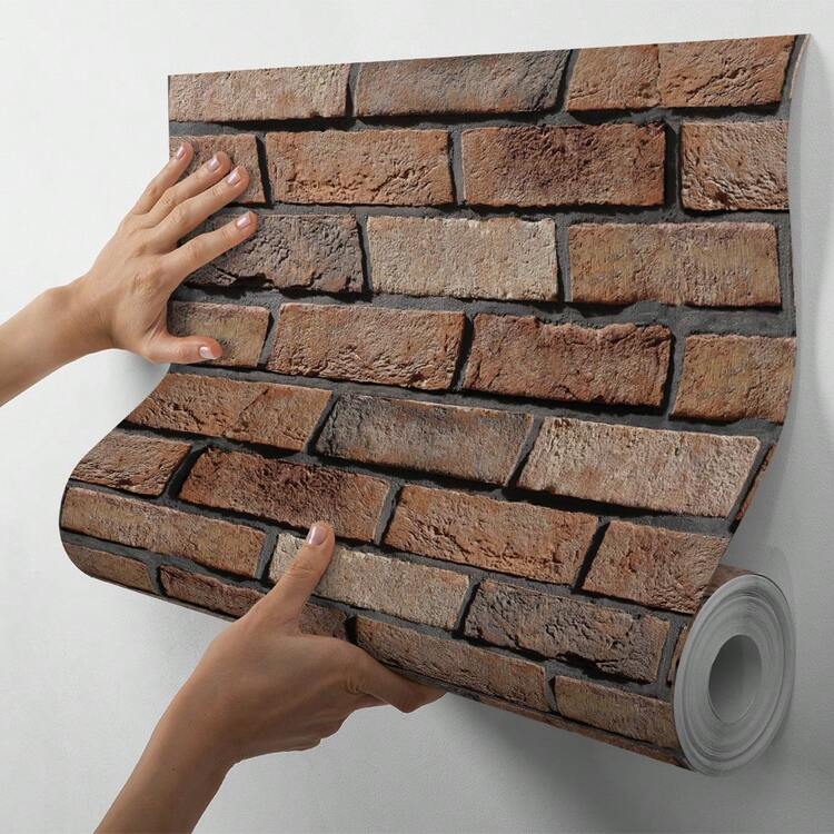 Papel de Parede Autoadesivo Vinílico Tijolinhos Concreto Lajota Muro Decoração Quarto Sala Churrasqueira Área Gourmet - Tijolinho - Visão 2