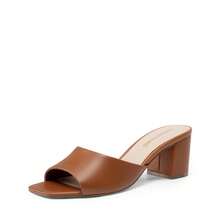 Women Chunky Low Heel Mule Sandals, Comfortable Square Open Toe Slide Sandals Slip On, Versatile Minimalist Chunky Heel Sandals For Summer Spring Casual Wearing - Brown - View 5