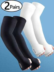 1/2/3 Cặp ống tay chống nắng bằng lụa băng thoáng khí, có lỗ xỏ ngón cái, ống tay nén làm mát unisex dùng cho công việc, chống nắng. - A - Xem 14