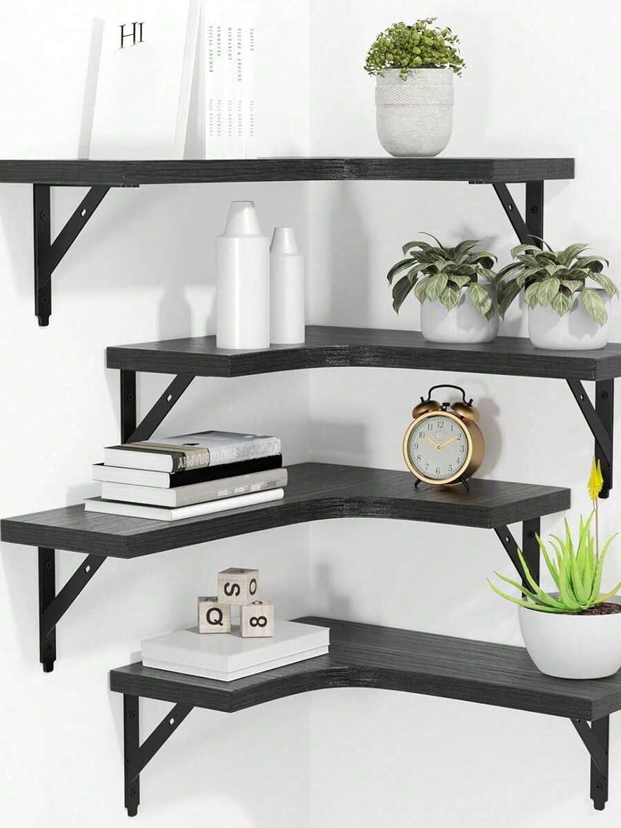 1 pieza Estantería de pared multiusos en negro, adecuada para estudio, sala de estar, dormitorio, cocina, baño, inodoro, estantería ahorra espacio, decoración del hogar, oficina, estantería de pared para dormitorio - Negro - Ver 1