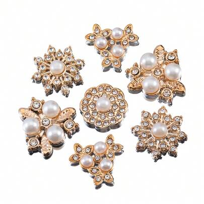 20pcs Vintage Faux Pearl Flower Buttons, Suitable For DIY Jewelry, Hair Accessories, Clothing Decoration, Headwear And Bow Decorations