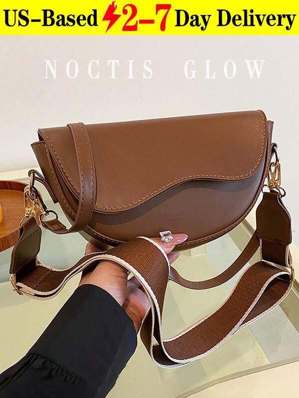 Classic Women's Retro Style Crossbody Bag, Fashionable And Versatile Solid Color Portable Adjustable Shoulder Strap Saddle Bag, Casual And Simple Wide Strap Shoulder Bag Suitable For Commuting To Work, Going Out Shopping And Dating