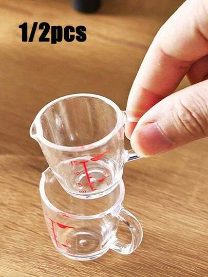 1/2pcs Set Small Measuring Cup, Baking Cup, Small Milk Pitcher, Coffee Measuring Cup, Spout Cup, Milk Frother, With Inserted Handle, Stackable Design, Multi-Scale Transparent Measuring Cup, Kitchen Tool, Affordable Product