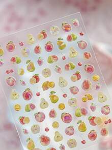 1pc 5D Nail Sticker, Sweet Pink Laser-Gloss Peach Fruit Nail Decal, Soft Embossed Self-Adhesive Nail Sticker, Cute Fruit Nail Art Slider. Nails - Multicolor - View 3