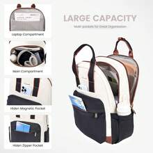 LOVEVOOK Laptop Backpack For Women, 17 Inch Travel Laptop Bag, Waterproof Computer Backpack Purse For Work Teacher Nurse, Durable Casual Daypack - 黑白棕 - 查看 2