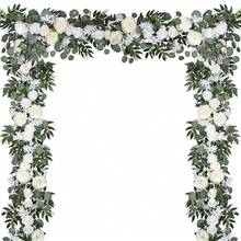 2 Pack Artificial Peony Flower Garland - 6ft Silk Peony Vine Willow Leaves And Eucalyptus Garland White Arch Flower Vine For Wedding Party Table Decoration (White) - 白色 - 查看 1