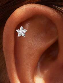 1 đôi bông tai bạc 925 đính đá Moissanite hình ngôi sao tinh tế, kiểu dáng phẳng, thích hợp cho nữ, đeo hàng ngày, hẹn hò, đi nghỉ mát, dự đám cưới, dự tiệc, làm quà tặng ngày lễ. - Bạc - Xem 3