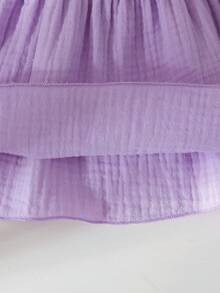 Baby Girls' Spaghetti Strap Ruffle Bow A-Line Cake Dress, Suitable For Everyday Outings, Spring/Summer - Purple - View 6