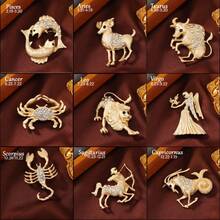 1 Piece Zodiac Gold Color Design Women's Brooch Rhinestone Studded Suit Coat Costume Accessories Couple's Guardian Gift - Style11 - View 10