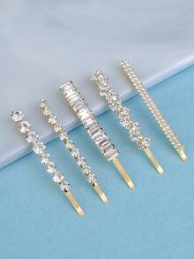5Pcs Gold Crystal Bobby Pin Set, Sparkling Rhinestone Hair Clips For Daily Party Wedding Bridal - Gold - View 7