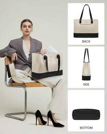 LOVEVOOK Laptop Tote Bag For Women 15.6 Inch Work Bag Leather Laptop Purse With Clutch, Large Computer Briefcase Bag For Office Business Teacher Casual - 黑白 - 查看 7