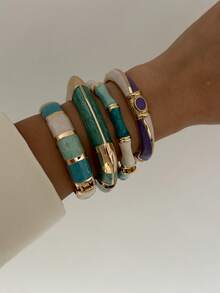Vintage luxuriöse, goldfarbene, emaillierte, mehrfarbige, breite, übertriebene personalisierte Manschetten-Armband, geeignet für modebewusste Frauen, passend für Nachtclub, Musikfestival, Party, Junggesellinnenabschied, Bridal-Shower, Abschlussfeier und täglichen Gebrauch, ein Schmuckgeschenk für Bohème-Mode-Liebhaber - Verschiedenfarbig - Übersicht 5