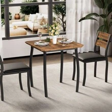 Juego de comedor moderno de 3 piezas para 2 personas - Mesa pequeña de cocina y 2 sillas tapizadas - Estructura metálica y tablero de madera - Perfecto para espacios reducidos, apartamentos y comedores, color negro y clásico - Rosa vieja - Ver 8