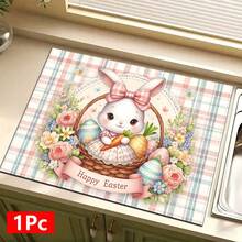 1 pieza Alfombrilla absorbente para secar platos con estampado de conejo y huevo de Pascua, Almohadilla para mostrador de máquina de espresso, Alfombrilla para el drenaje del fregadero, Protector contra salpicaduras del grifo, Posavasos para baño, Decoración del hogar, Decoración de Pascua, Regalo de Pascua - Multicolor - Ver 14