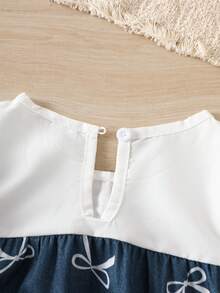 1 pieza Vestido casual de media manga para niñas con patrón de lazo, de tela tejida suave y cómoda, apropiado para uso al aire libre, primavera/verano - Multicolor - Ver 4