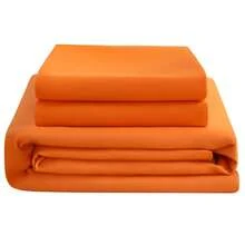 3pcs Solid Color Fitted Sheet Set  With 1pc Fitted Sheet+2pcs Pillow Case Without Filler, Modern Soft Bedding Set For Household Sheet Deep Pocket Up To 15 Inch - 橘色 - View 5