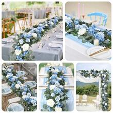 2 Pack Artificial Peony Flower Garland - 6ft Silk Peony Vine Willow Leaves And Eucalyptus Garland White Arch Flower Vine For Wedding Party Table Decoration (Blue) - 藍色 - 查看 8