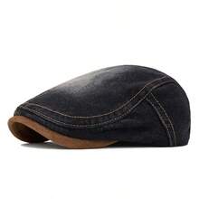 Unisex Retro Beret Hat, Reversible Newsboy Cap, Washed Denim Baseball Cap - Multicolor - View 3