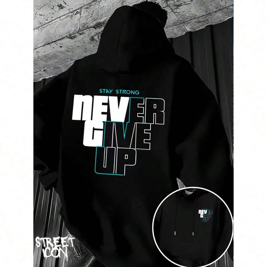 Comfortable Basic Sweatshirt For Everyday Wear Art Never Give Up Streetwear Urban Culture Street Fashion Street Graffiti Tagging Skater Skateboarding Unisex Men's Women's Sweatshirt 50% Cotton 50% Polyester Top Premium Streetwear New Release Immediate Shipping Various Colors!! - 黑色 - 查看 1