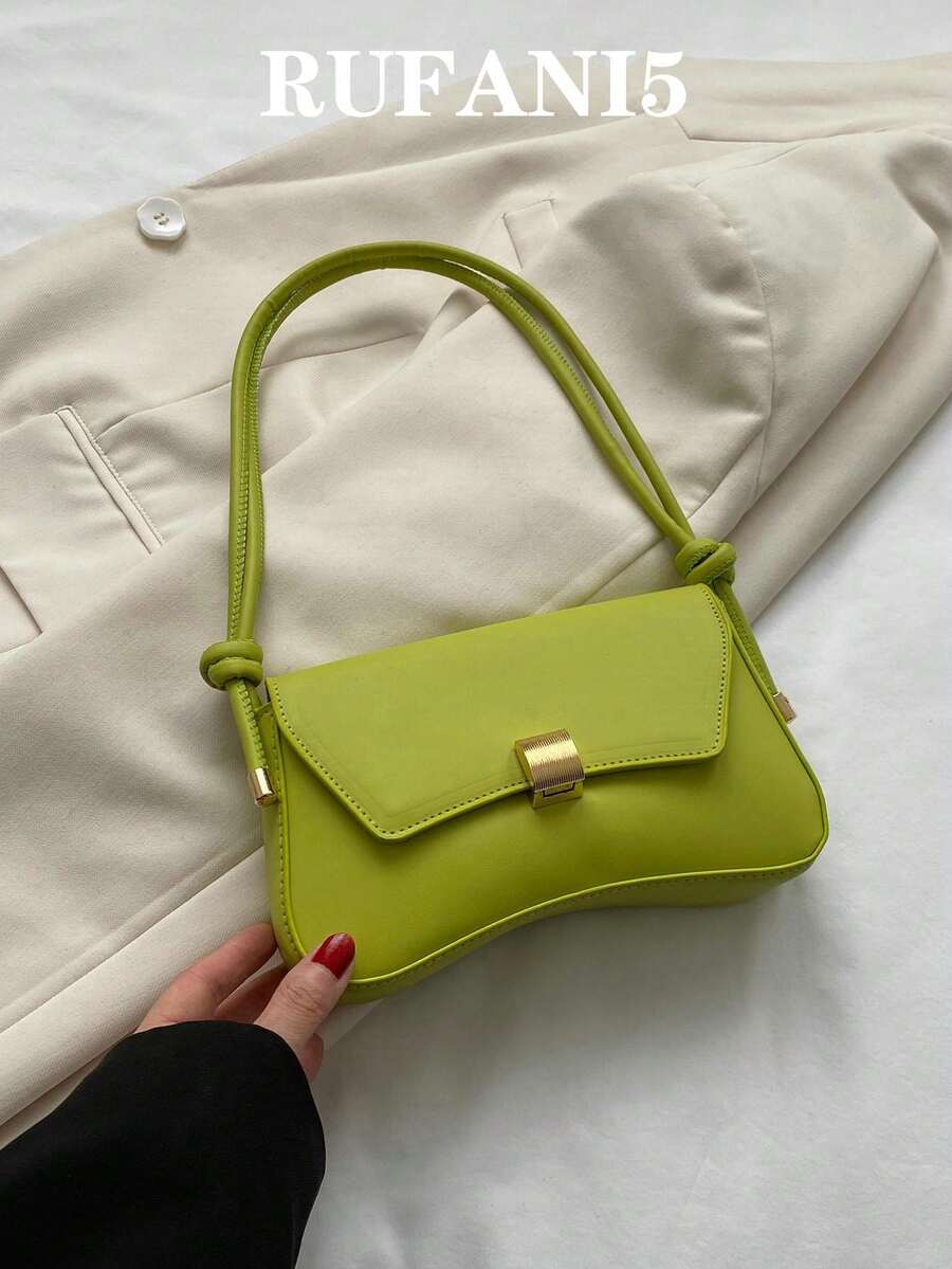 Small Flap Bag Metal Decor Green - Green - View 1