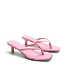 Women Comfortable Kitten Heel Thong Heeled Sandals Fashion Square Open Toe Slip On Casual Slides For Spring Summer Daily Wearing - Hồng - Xem 3