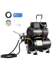 Airbrush Kit, Dual Fan Air Tank Compressor System Kit With 3.5L Air Storage Tank, Air Brush Set With 0.3 Mm Tip Airbrush, Holder, Color Mixing Wheel, Cleaning Brush Set, Art Nail Cookie Tattoo - Black - View 8