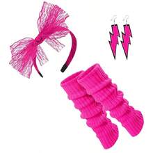 6 Pcs Vintage 80s 90s Accessory Set Fishnet Gloves Leg Warmers Headband Earrings Women Retro Party - Multicolor - View 4