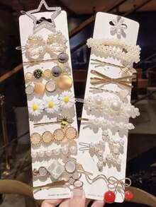 Bộ kẹp tóc đính đá và ngọc trai mới, phụ kiện tóc dễ thương cho tóc mái và tóc bên, đồ trang trí tóc cho nữ, ghim cài tóc. - Nhiều màu - Xem 4