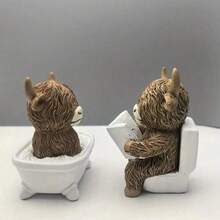 Interesting Bathroom Decor - Highland Cow Reading On Toilet Statue, Rustic Style Bathroom Decoration, Resin Made For Home Office Or Gift, No Power Needed, Humorous Design, Fine Texture - A - View 8