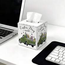 Pastoral Style Iron Tissue Box, Dual-Use As Tabletop Decor & Storage, Suitable For Easter, Flower Market, Home Series. Healing Pattern Design With Retro Texture, Easily Fits Into American Country, Pastoral, Nordic Home Styles, Great For Seasonal Decor And Cozy Ambiance. - Rustic-style Metal Tissue Box - View 3