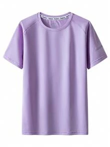 Camiseta de mujer de cuello redondo y manga corta, minimalista, casual, para uso diario y de oficina - Morado - Ver 2