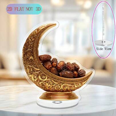 1pc 2D Flat Crescent Moon Shaped Acrylic Container, 4x2 Inches Holiday Decor Figurine With Date, Ideal For Ramadan And Eid Al-Fitr Gifts, Great For Home And Office Display