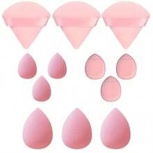 12PCS Makeup Sponge Set,  Sponge For Foundation Blending With 3PCS Mini Makeup Sponges & 3PCS Triangle Powder Puff, Soft Make Up Sponges For Face Cosmetic Applicator For Powder Liquid - 粉色 - 查看 7