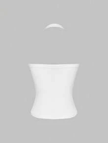 XLLAIS Sexy Open Back Knit Camisole White Crop Top, Stretchy Casual Fitted Women's Sleeveless Tank Top, Back To School Season Summer - White - View 5