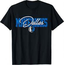 Mens Clothes Dallas Mavericks Blockletter Script T-Shirt Cotton Men's T-Shirts, Graphic T-Shirts, Graphic Print Men's T-Shirts, Vintage Men's Shirts, Casual Men's T-Shirts, Festival T-Shirts - 黑色 - 查看 1