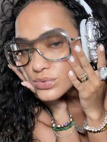 1副时尚镂空个性化优雅银色女士环绕式眼镜，圣诞节百搭 - 銀色 - 查看 2